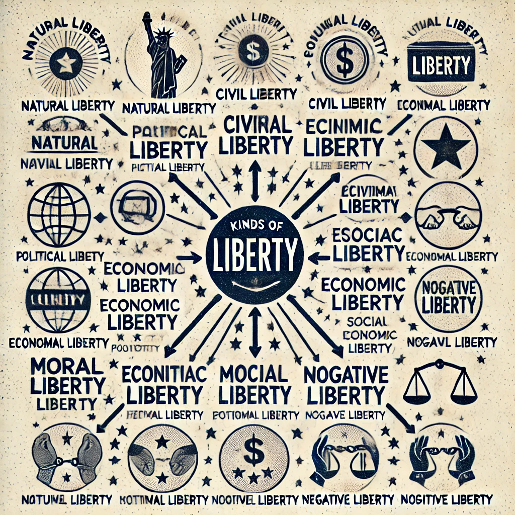 DALL·E-2024-09-16-09.24.41-A-diagram-illustrating-various-kinds-of-liberty-with-clear-labels.-The-central-concept-of-Liberty-is-at-the-center-connected-by-lines-to-multiple-k Define Liberty And discuss Various Kinds of Liberty